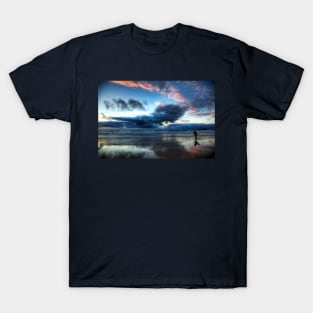 Sunset Surfer On Hayle Beach Cornwall T-Shirt